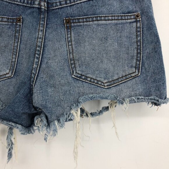 Free People low rise distressed flared a-line cut denim short shorts size 25 - Picture 9 of 16